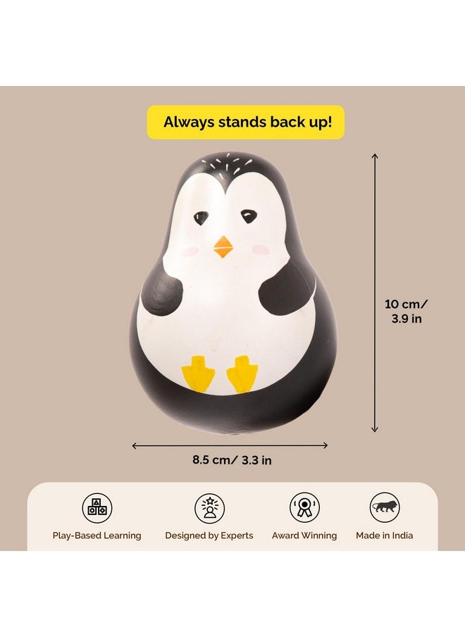 Wooden Penguin Wobbler/Wobble Toy - Baby Tummy Time Toy Montessori Tumbler Toys - (1-3 Years)| Roly Poly Toys | Wobbler Toys, Baby Development Toy For Infants Toddlers, Infant Boy Girl Gifts