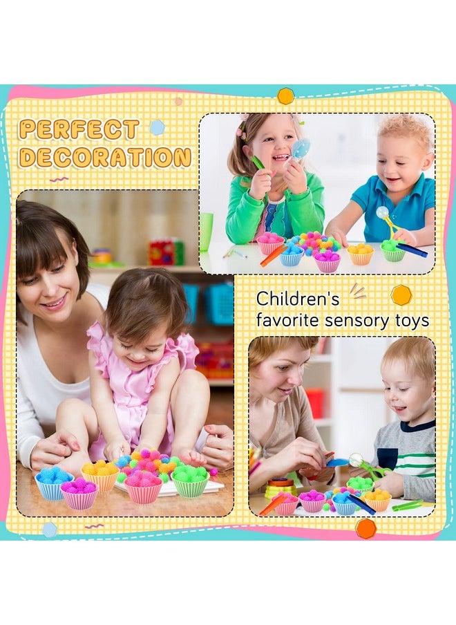 91 Pcs Fine Motor Skill Toys Include 75 Spiky Hedge Balls, 2 Scissors Clips, 4 Plastic Tweezers, 10 Assorted Colors Sorting Silicone Cups For Early Education Counting Skill Training