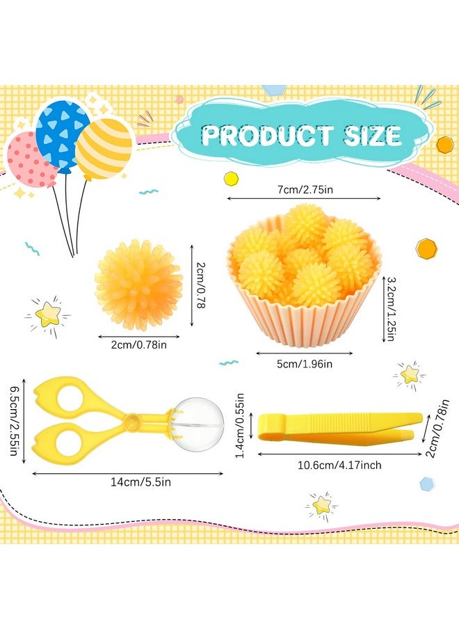 91 Pcs Fine Motor Skill Toys Include 75 Spiky Hedge Balls, 2 Scissors Clips, 4 Plastic Tweezers, 10 Assorted Colors Sorting Silicone Cups For Early Education Counting Skill Training