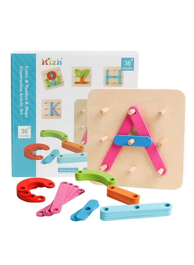 Wooden Letter And Number Construction Activity Set Educational Preschool Toys Shape Color Recognition Pegboard Sorter Set Board Blocks Stack Sort For Toddler Kids Boys Girls Toy