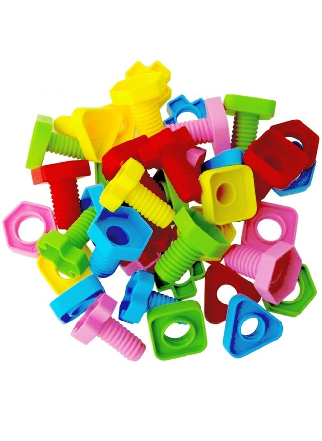 Jumbo Nuts And Bolts Toddler Toys - 40 Busy Bolts With Storage Tote & Book - Toddler & Baby Occupational Therapy Toys - Develop Fine Motor Skills Through Play