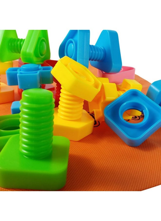 Jumbo Nuts And Bolts Toddler Toys - 40 Busy Bolts With Storage Tote & Book - Toddler & Baby Occupational Therapy Toys - Develop Fine Motor Skills Through Play