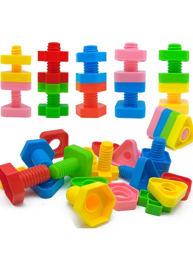 Jumbo Nuts And Bolts Toddler Toys - 40 Busy Bolts With Storage Tote & Book - Toddler & Baby Occupational Therapy Toys - Develop Fine Motor Skills Through Play