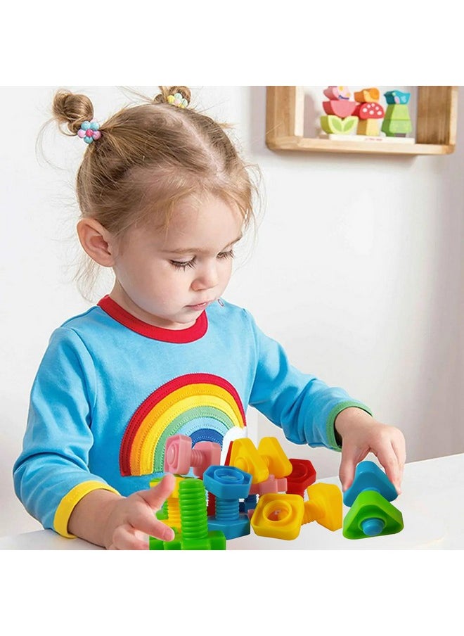 Jumbo Nuts And Bolts Toddler Toys - 40 Busy Bolts With Storage Tote & Book - Toddler & Baby Occupational Therapy Toys - Develop Fine Motor Skills Through Play