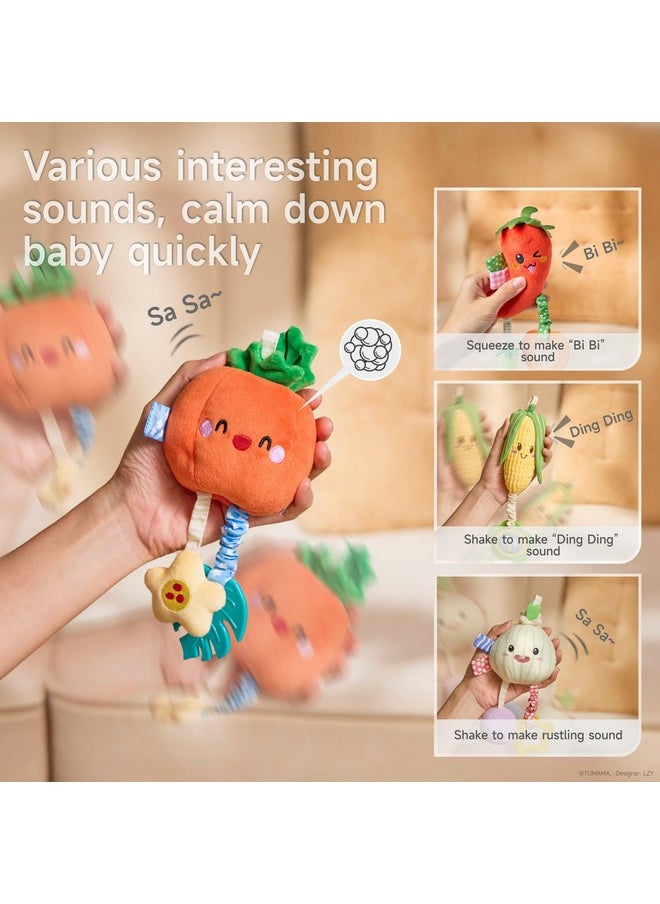 Hanging Baby Toys, 4 Pack Vegetable Crib Stroller Baby Gym Mobile Plush Toys, Early Baby Cognitive Sensory Hanging Rattle Toys With Teether. Suitable For Babies 0, 3, 6, 9, 12 Months