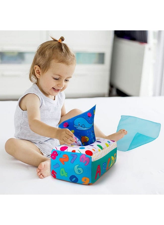 My First Baby Tissue Box, Soft Stuffed High Contrast Crinkle Montessori Square Sensory Toys Juggling Rainbow Dance Scarves For Toddler, Infants, Newborns And Kids Educational Preschool Learning