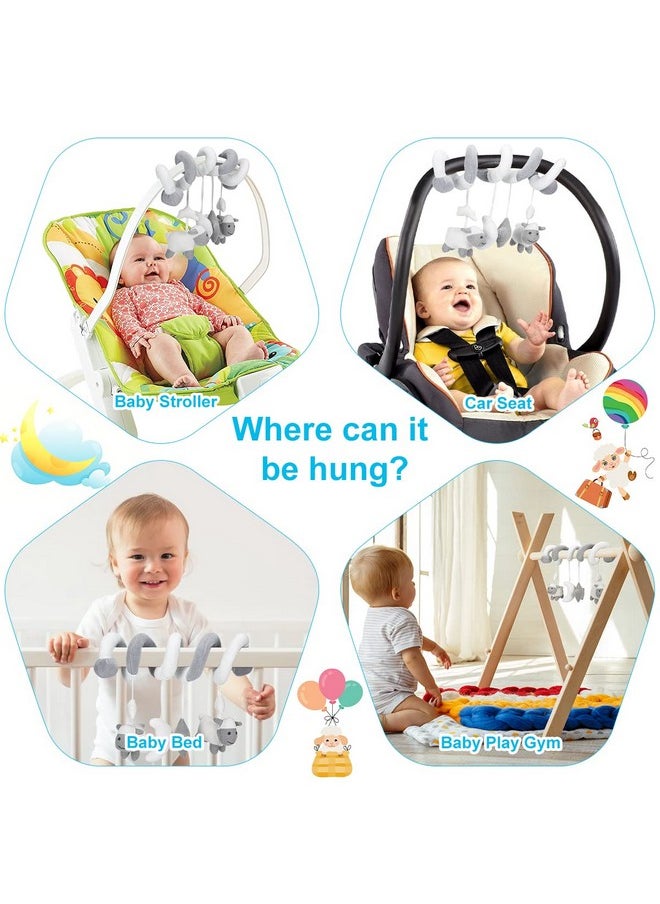 Hanging Car Seat Toys, Infant Stroller Toys For Car Seat Stroller Mobile Crib Bar With Bell, Baby Activity Spiral Plush Toys Best Gift For Boys And Girls, Spiral Activity Toy