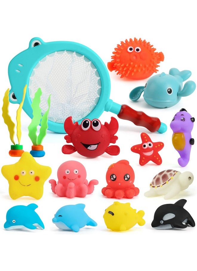 16Pcs Bath Toys, Baby Kids Floating Animal Toys Pool Toy Set Fishing Net Clockwork Swimming Toys, Pool Toys For Toddlers Age 2-4 Pool Bath Time For Infant Girls Boys