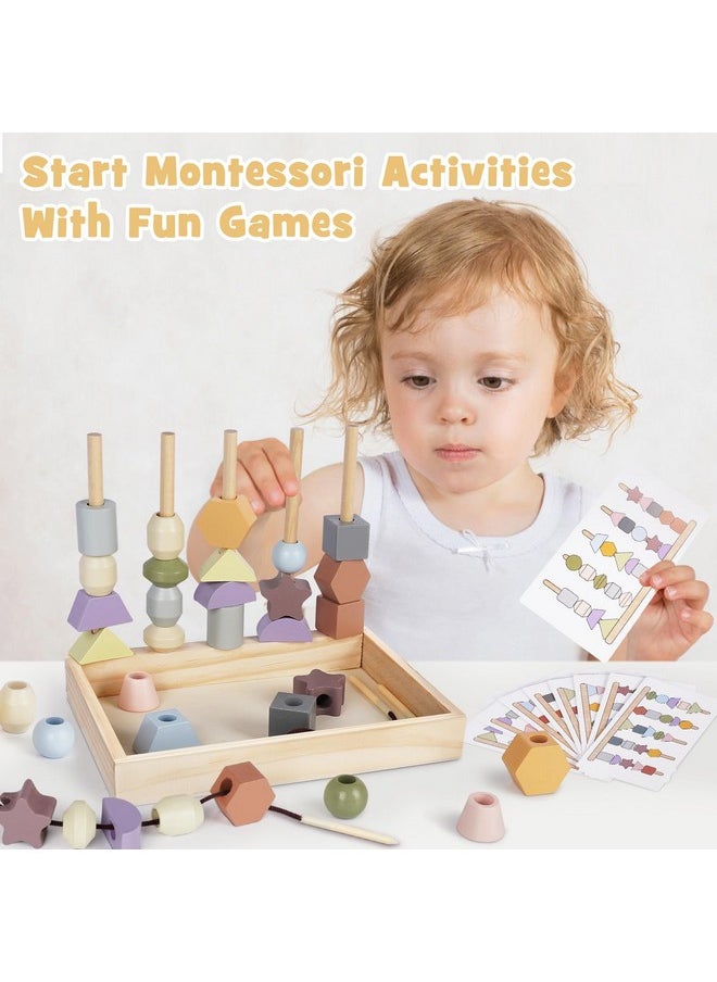 Montessori Toys For 2 3 4 Year Old - Wooden Lacing Beads & Stacking Blocks Toys For Ages 2-4 Year Old Girl Boy Christmas Birthday Gifts, Toddler Preschool Learning Toys Fine Motor Skills Games