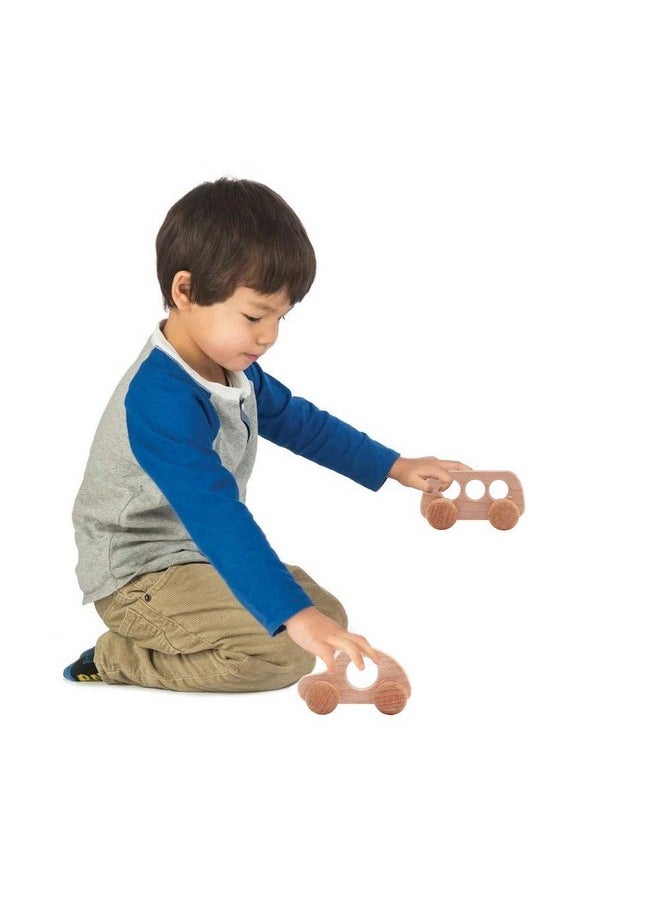 Organic Wooden Baby Push Toys Fine Motor Development Sensory Skills Toy Montessori Grasping Toy 2Pc Wood Car Rattles