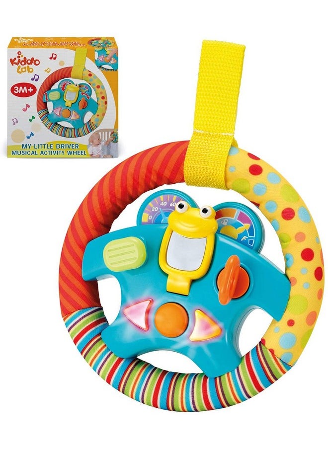Steering Wheel Toy With Music,Lights,Sounds & Flip Up Mirror - Crib & Stroller Toys With Soft Fabric And Velcro Tap For Easy Attachment. Car Seat Toys For Babies And Toddlers. Ages 3 Months+