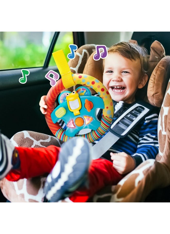 Steering Wheel Toy With Music,Lights,Sounds & Flip Up Mirror - Crib & Stroller Toys With Soft Fabric And Velcro Tap For Easy Attachment. Car Seat Toys For Babies And Toddlers. Ages 3 Months+