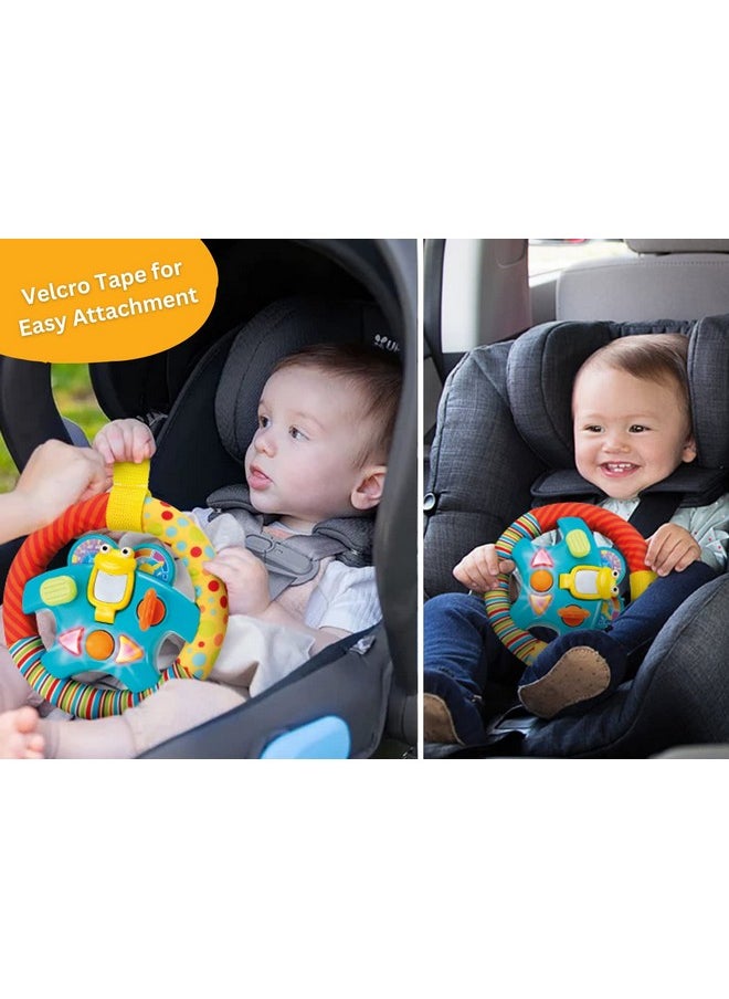Steering Wheel Toy With Music,Lights,Sounds & Flip Up Mirror - Crib & Stroller Toys With Soft Fabric And Velcro Tap For Easy Attachment. Car Seat Toys For Babies And Toddlers. Ages 3 Months+
