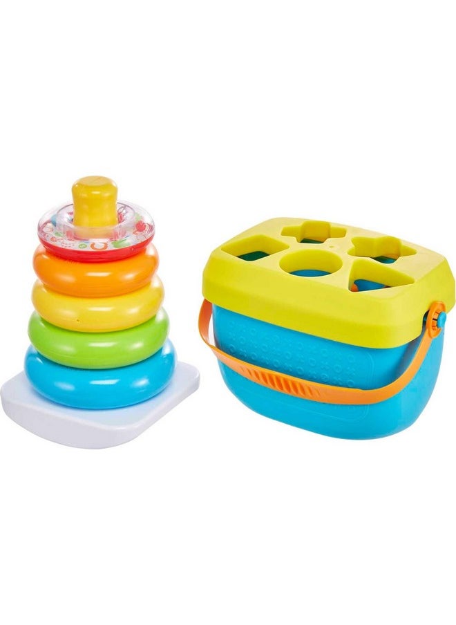 Infant Toy Set With Baby’S First Blocks (10 Shapes) And Rock-A-Stack Ring Stacking Toy For Ages 6+ Months (Amazon Exclusive)