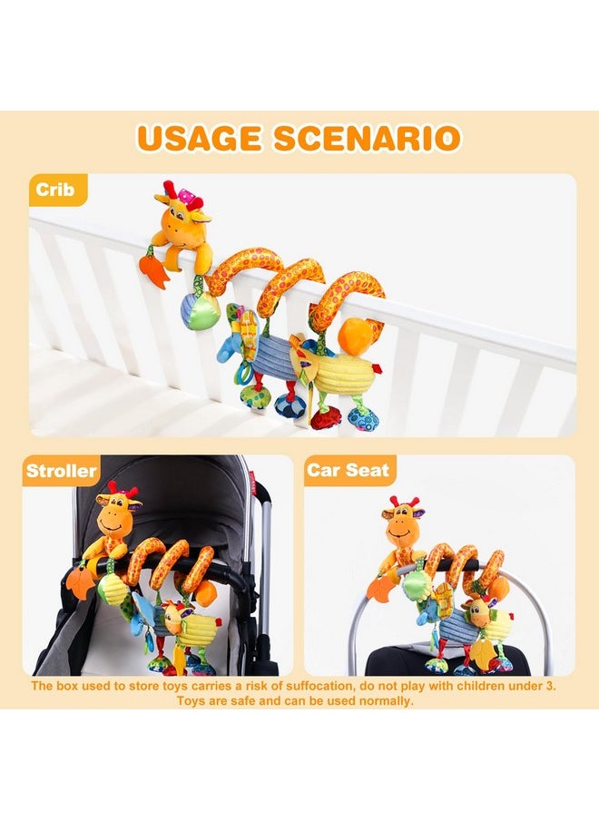 Baby Car Seat Stroller Crib Toys, Plush Hanging Spiral Activity Pram Crib Toy With Music Box, Rattles, Squeaker For Babies Infant Boys Girls Gifts (Giraffe)