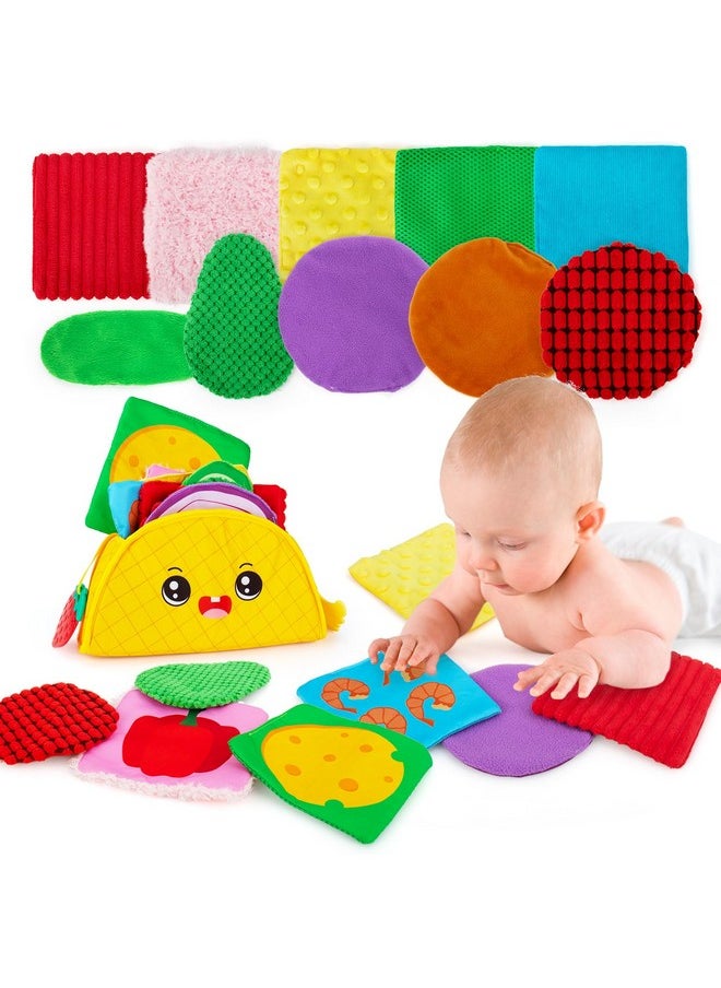 Baby Tummy Time Crinkle Toy,Sensory Mini Mats Assorted Textured Sensory Floor Toy Baby Tissue Box With 2 Teether Toys For Toddler 0 6 12 Month Gifts-10 Pack