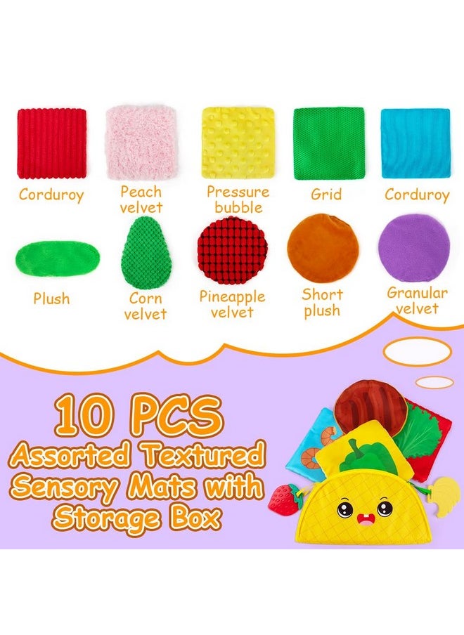 Baby Tummy Time Crinkle Toy,Sensory Mini Mats Assorted Textured Sensory Floor Toy Baby Tissue Box With 2 Teether Toys For Toddler 0 6 12 Month Gifts-10 Pack