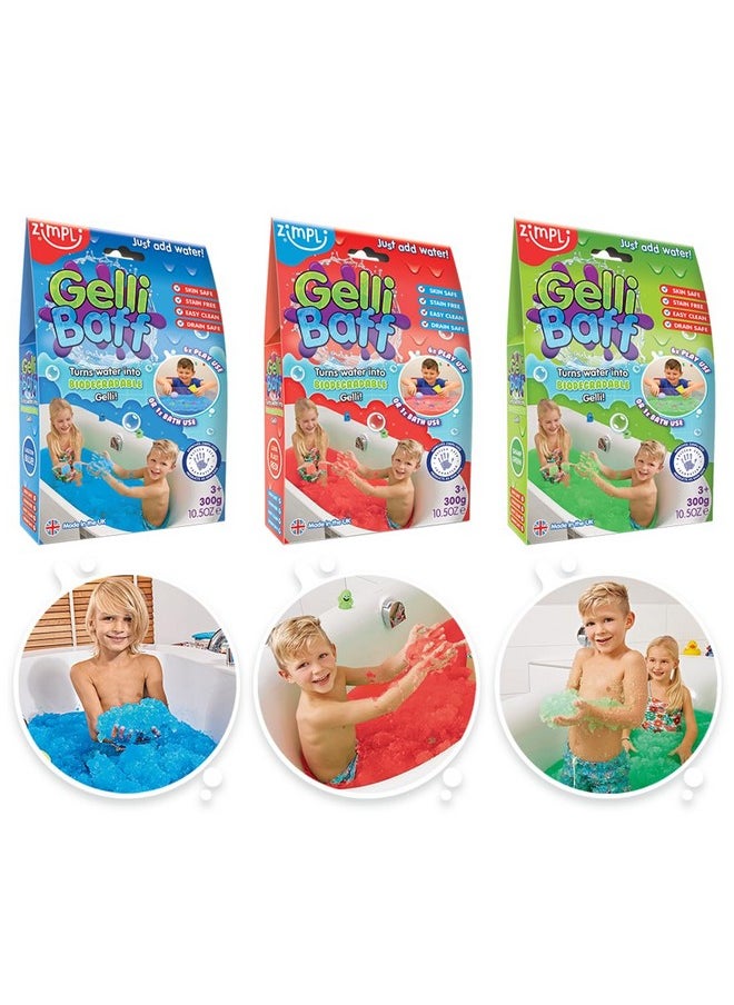 3 X Gelli Baff Bundle, Blue, Red & Green, Turn Water Into Colourful Goo! Children’S Sensory & Bath Toy