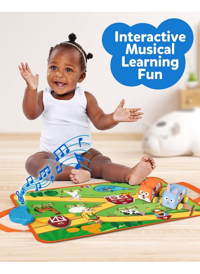 Musical Cars Play Mat For 1 2 3 Year Old Toddlers, Soft Pull-Back Vehicle Set With Farm Animals Playmat Rug, Baby Fine Motor Skills Toys Game Montessori Learning Gift