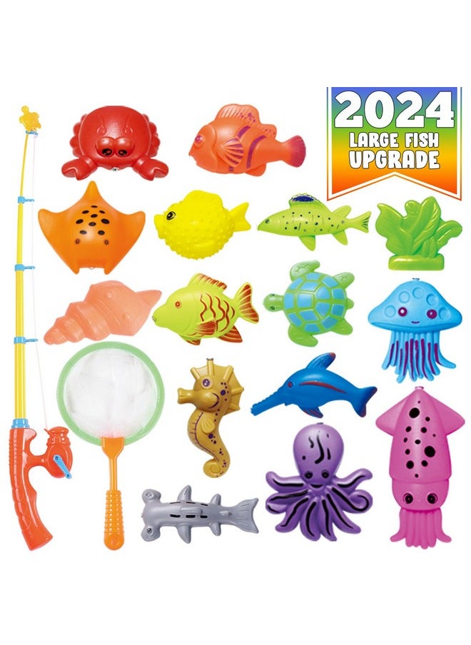 ™ Kids Fishing Bath Toys Game | Magnetic Floating Toy Magnet Pole Rod Net, Plastic Floating Fish Toddler Education Teaching And Learning Colors Christmas Age 3 4 5 6 Year (New)