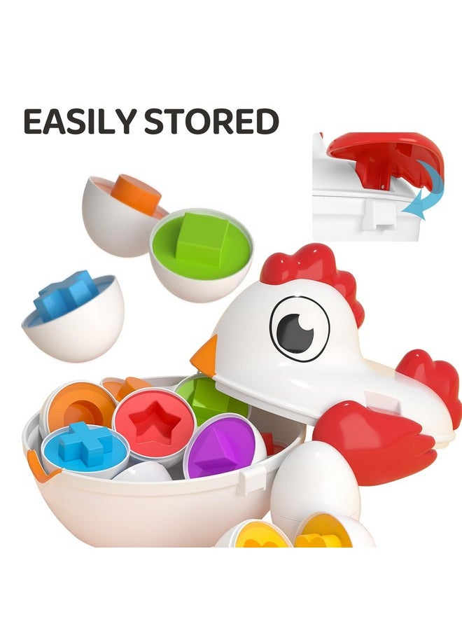 Toddler Chicken Easter Eggs Toys - Color Matched Game Shape Sorter With 6 Toy Eggs For Kids, Fine Motor Skills Sensory Toys, Educational Gifts For 3 4 5 6 Girls Boys Baby