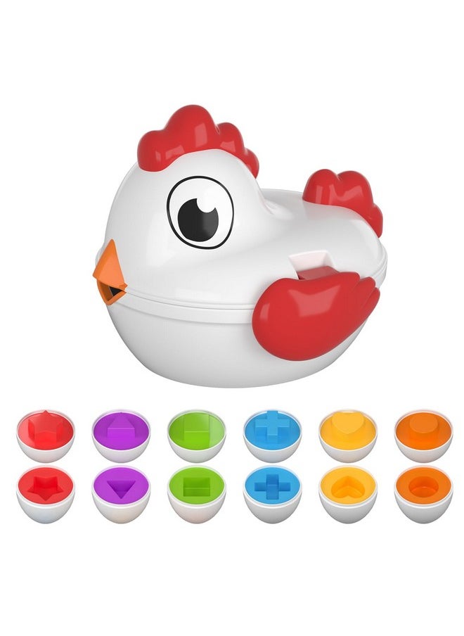 Toddler Chicken Easter Eggs Toys - Color Matched Game Shape Sorter With 6 Toy Eggs For Kids, Fine Motor Skills Sensory Toys, Educational Gifts For 3 4 5 6 Girls Boys Baby