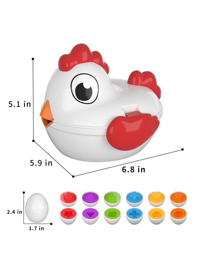 Toddler Chicken Easter Eggs Toys - Color Matched Game Shape Sorter With 6 Toy Eggs For Kids, Fine Motor Skills Sensory Toys, Educational Gifts For 3 4 5 6 Girls Boys Baby