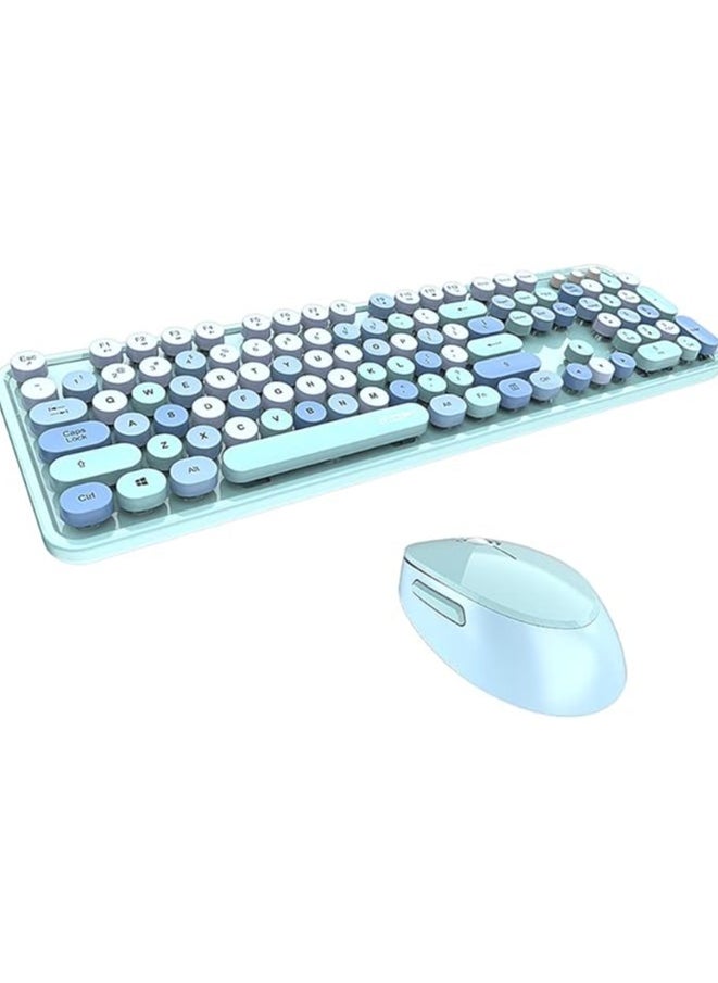 Sweet Keyboard Mouse Combo Mixed Color 2.4G Wireless Keyboard Mouse Set Circular Suspension Key Cap for PC Laptop Blue