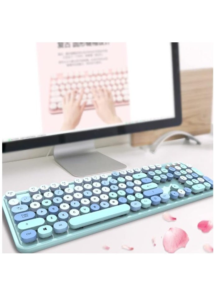 Sweet Keyboard Mouse Combo Mixed Color 2.4G Wireless Keyboard Mouse Set Circular Suspension Key Cap for PC Laptop Blue