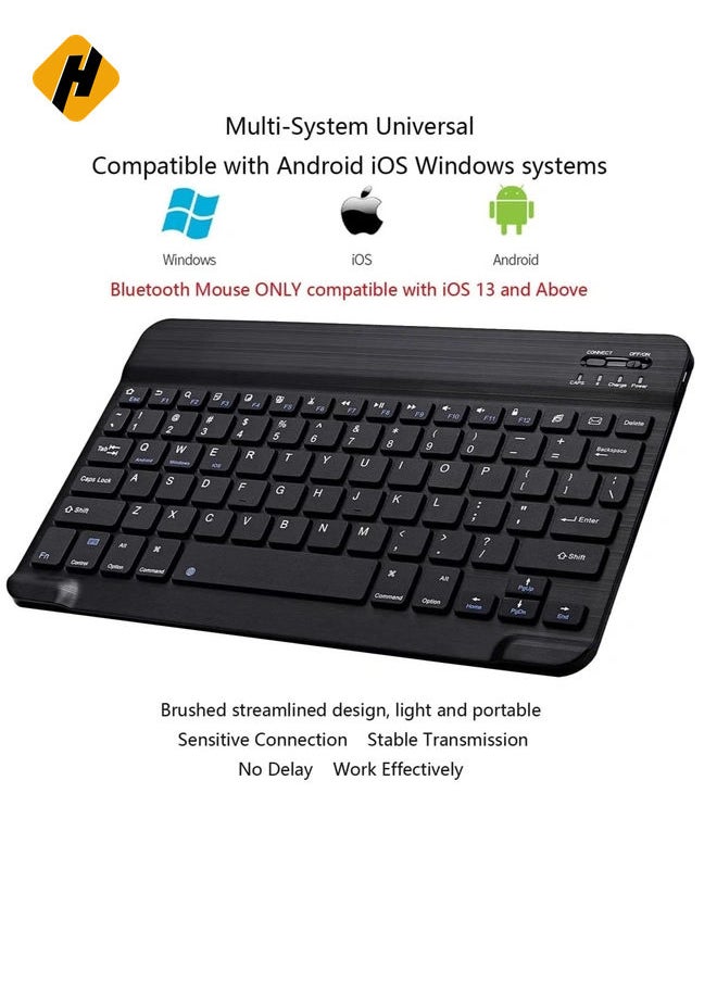 Arabic and English Bluetooth Keyboard and Mouse Combo, Ultra-Slim Portable Compact Wireless Mouse Keyboard Set for IOS Android Windows Tablet Phone iPhone iPad Pro Air Mini (Black)