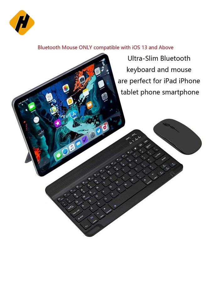 Arabic and English Bluetooth Keyboard and Mouse Combo, Ultra-Slim Portable Compact Wireless Mouse Keyboard Set for IOS Android Windows Tablet Phone iPhone iPad Pro Air Mini (Black)