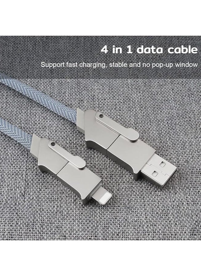 Multi Charging Cable, 4 in 1 Nylon Braided 3FT/1M Multiple USB Charging Cord Adapter, Type C/USB A Port Connectors Compatible with iphone Cell Phones Tablets and More