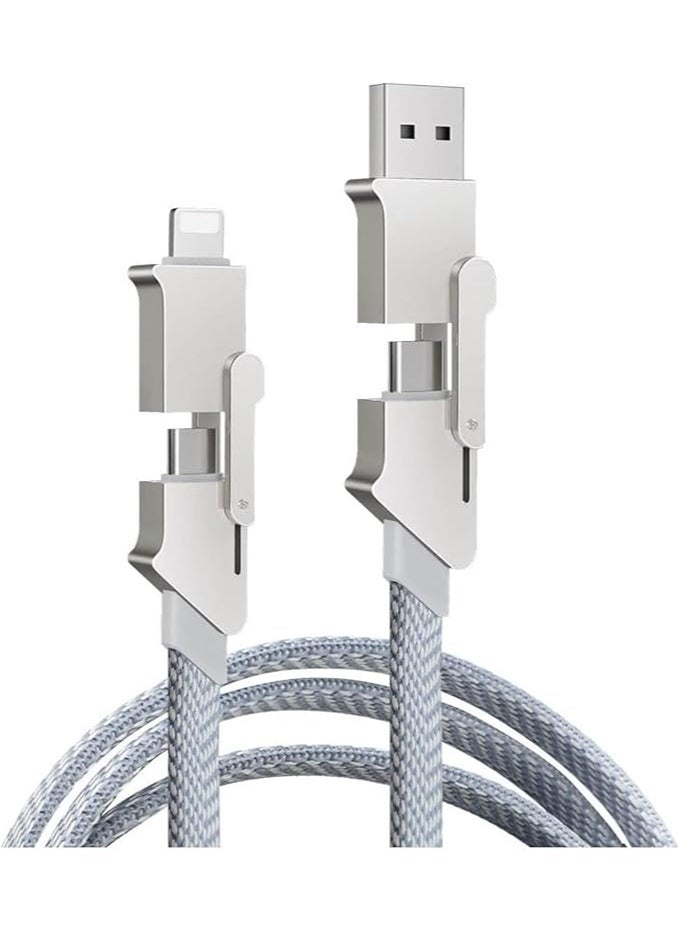 Multi Charging Cable, 4 in 1 Nylon Braided 3FT/1M Multiple USB Charging Cord Adapter, Type C/USB A Port Connectors Compatible with iphone Cell Phones Tablets and More