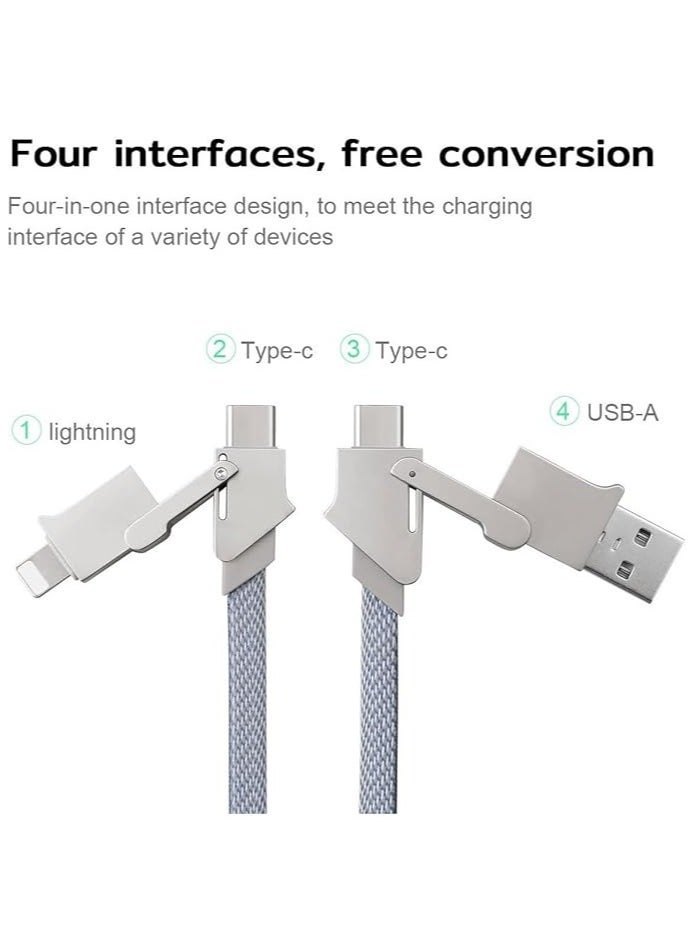 Multi Charging Cable, 4 in 1 Nylon Braided 3FT/1M Multiple USB Charging Cord Adapter, Type C/USB A Port Connectors Compatible with iphone Cell Phones Tablets and More