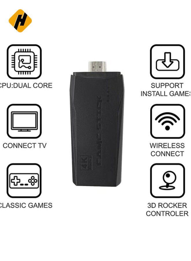 4K game console with dual 2.4G wireless controllers, plug-and-play video game stick, built-in 3,500 games, 9 classic emulators, high-definition HDMI output for TV