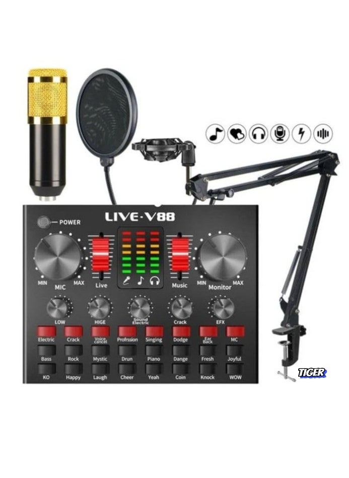 BM800 Professional Mic Condenser Microphone V88 Sound Card Set for Webcast & Live Stream – High-Quality Audio, Noise Reduction, and Studio-Grade Sound for Streaming & Recording