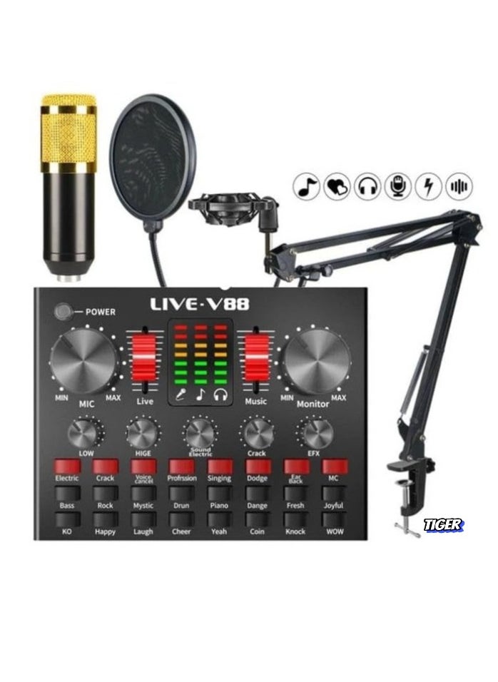 BM800 Professional Mic Condenser Microphone V88 Sound Card Set for Webcast & Live Stream – High-Quality Audio, Noise Reduction, and Studio-Grade Sound for Streaming & Recording