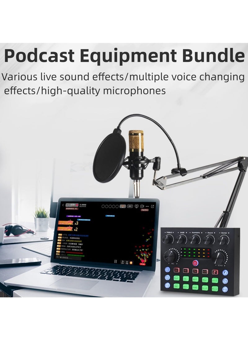 Podcast Equipment Bundle with Audio Interface,V8S Voice Changer, Condenser Karaoke Microphone, Mic Stand and Mic Pop Filter,Podcast Starter Kit DJ Audio Mixer for Podcast and Live