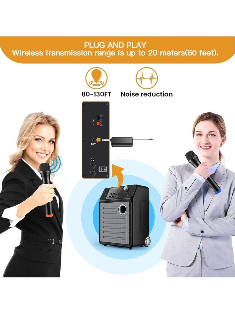 2-Pack Wireless Unidirectional Handheld Microphone with Receiver – 1/4 Output for Conference, Weddings, Church, Stage, Party, and Karaoke (Dual Cordless, Black)