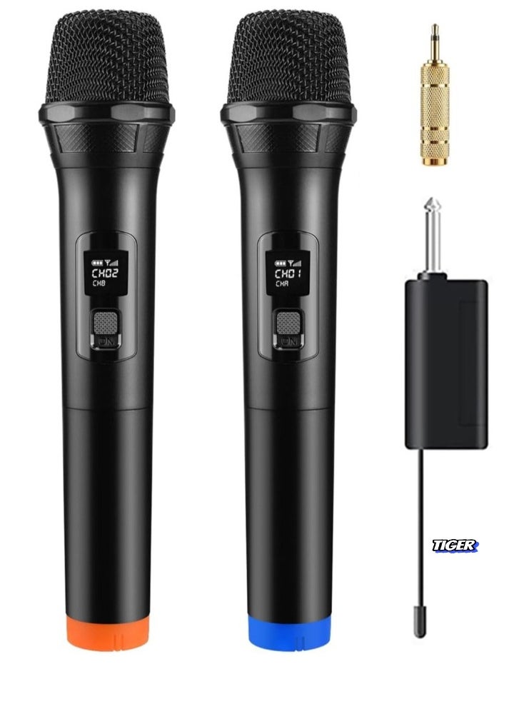 2-Pack Wireless Unidirectional Handheld Microphone with Receiver – 1/4 Output for Conference, Weddings, Church, Stage, Party, and Karaoke (Dual Cordless, Black)