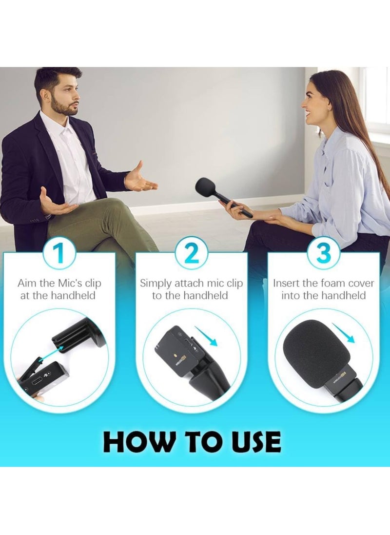 Microphone Handheld for DJI Mic, RODE Wireless GO II/PRO – Universal Interview Handle Adapter with Windshield Foam, Wireless Lavalier Mic Adapter for Interviews, Vlogging, and Podcasts