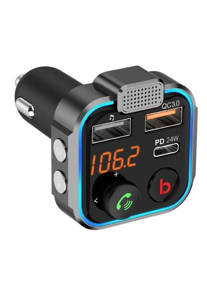 24W QC 3.0 Smart Car Charger FM Transmitter with Bass Boost Siri and Google Assistant Supported