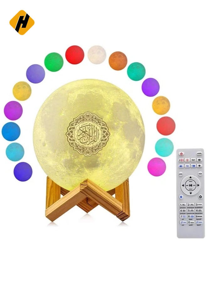 Portable Bluetooth Speaker 4 in 1 Quran Speaker with 16 Colors 3D Print Moon Lamp Night Light Quran Recitations and Song FM Broadcast