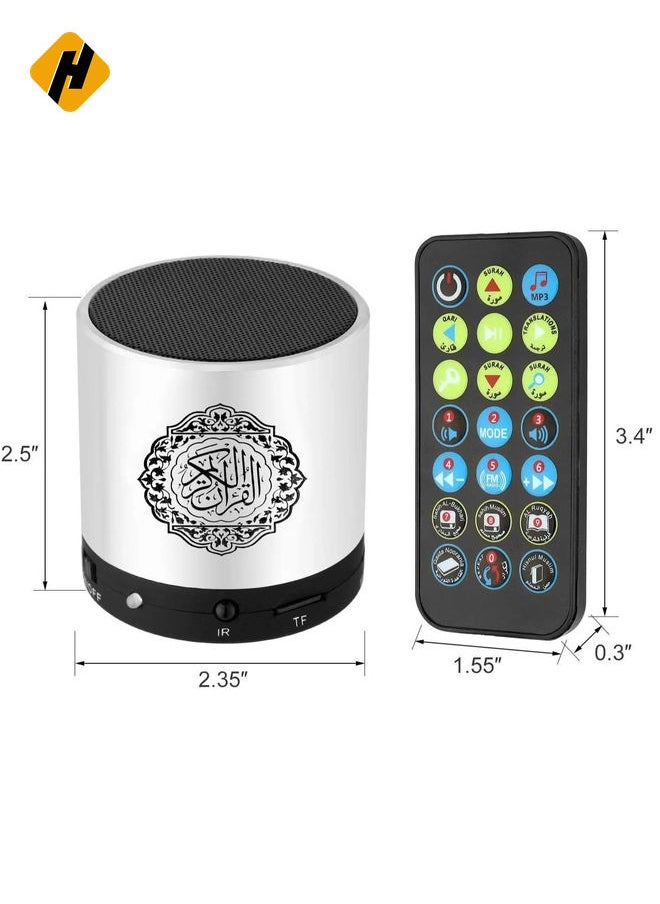 SQ200 Portable Quran Speaker with Remote Control – 8GB MP3 Player, TF Card Slot, FM Radio, USB Rechargeable, Silver