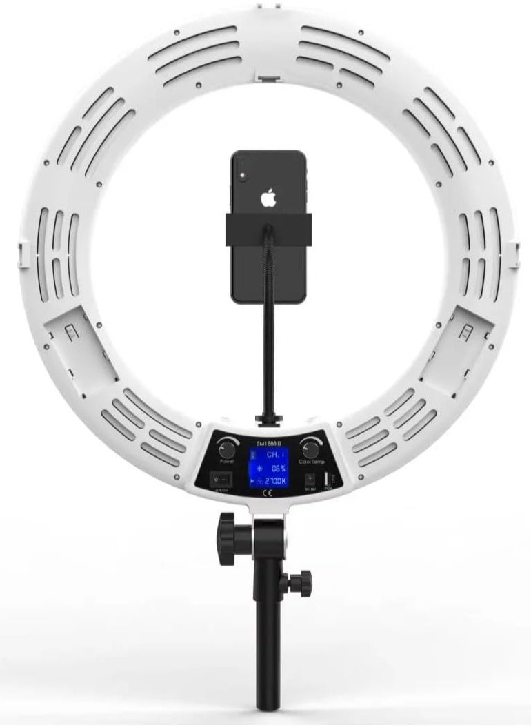 Xria SM1888 II Ring Light Size 18 inch 90W LED Ring light With Battery Slot Photographic Lighting Ring Light For Selfie Makeup live streaming (White)