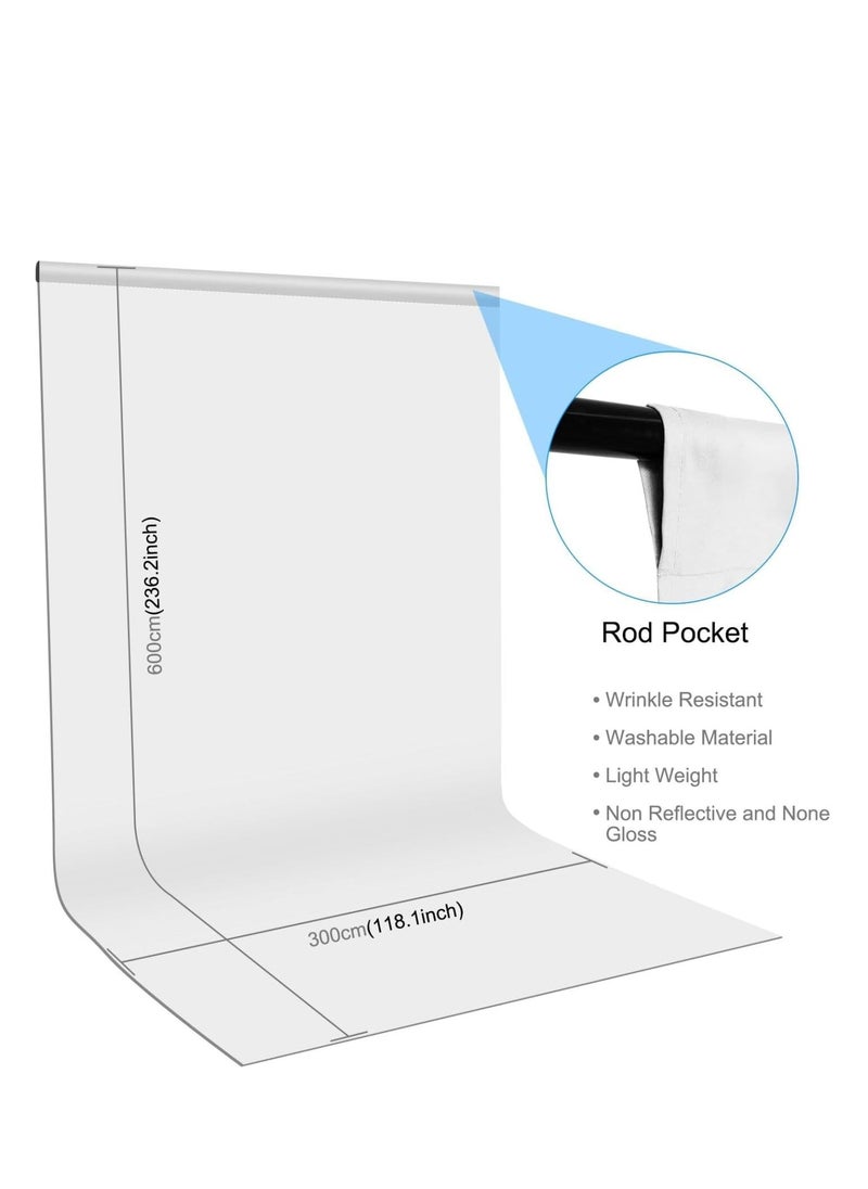 Xria 3X6m 10X20 Ft Solid Color Backdrop Photographic Background Washable Cloth Backdrop For Photo Studio Video Parties Curtain (White)