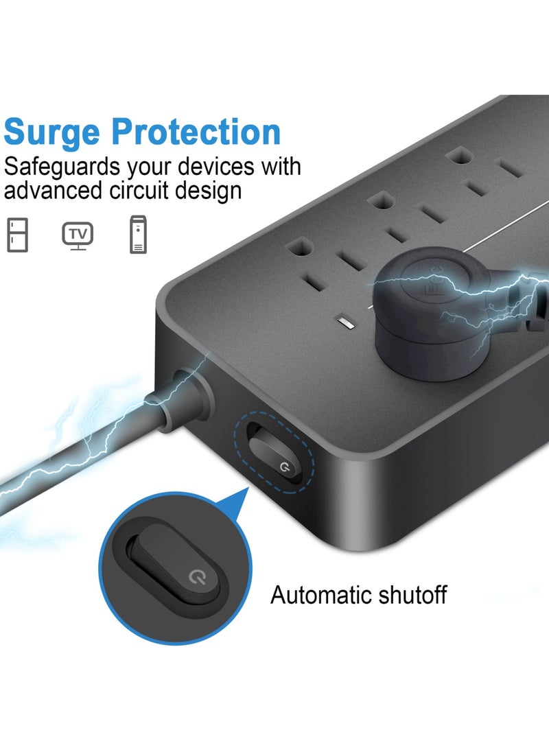 Smart Power Strip with Overload Protection Anti-Lightning Surge Protection 6 Outlets 3 USB Ports and Type-C Port