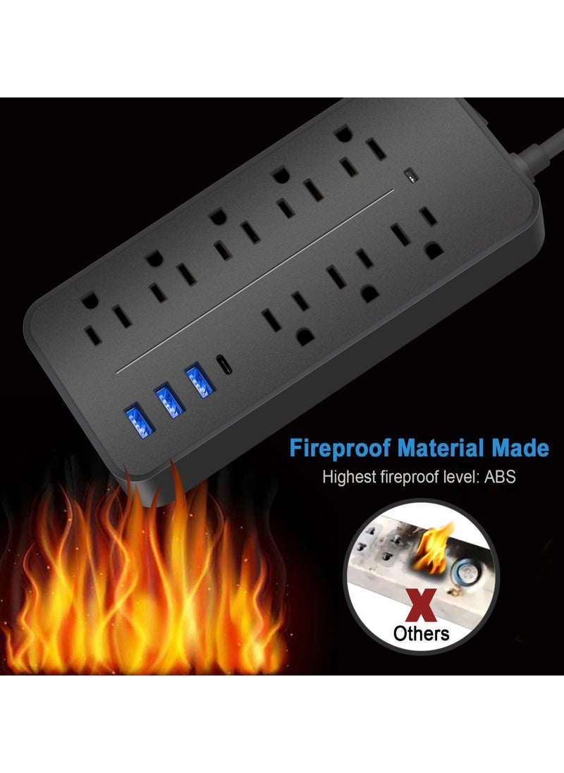 Smart Power Strip with Overload Protection Anti-Lightning Surge Protection 6 Outlets 3 USB Ports and Type-C Port