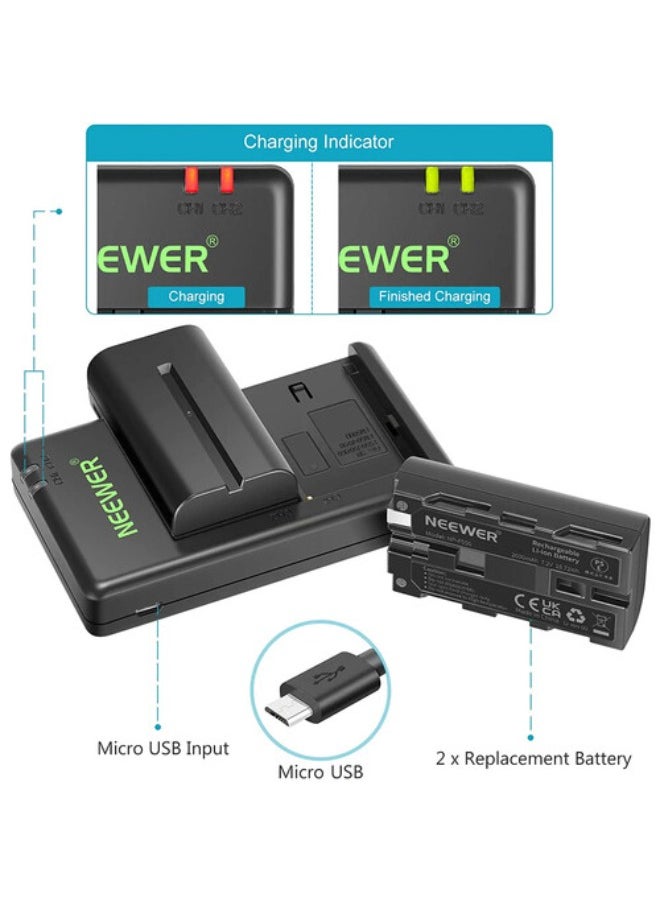 Neewer NP-F550 Battery 2-Pack with Dual USB Charger (2600mAh)