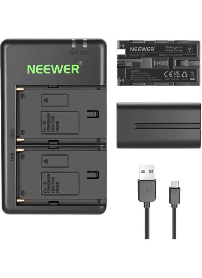 Neewer NP-F550 Battery 2-Pack with Dual USB Charger (2600mAh)